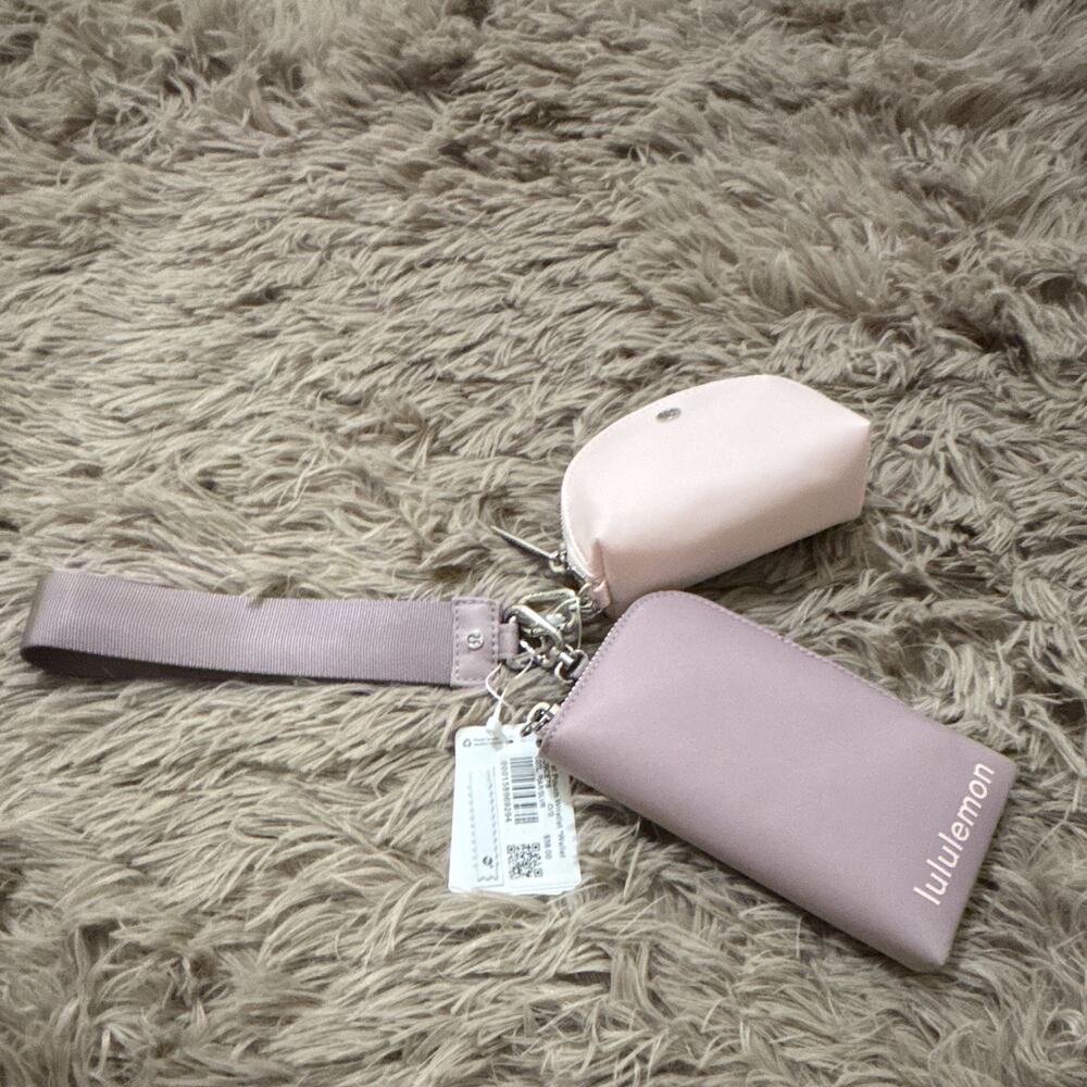 Lululemon Purple/Pink Solid Zip Wristlet Wallet w/ Wrist Strap Logo Accent